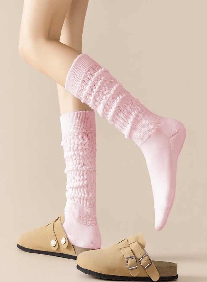 PLZSITDOWN Slouchy Socks for Women Stretchy Knee-High Scrunch Soft Long Slouch Boot Socks Pink - Image 3